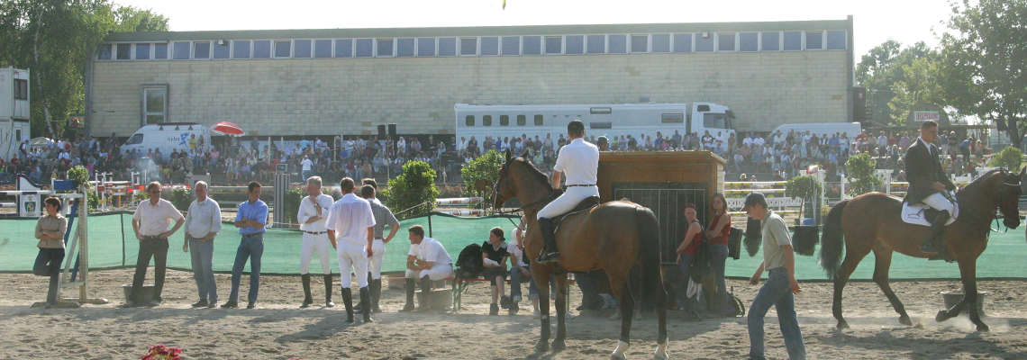 Reiter und Zuschauer am Springplatz